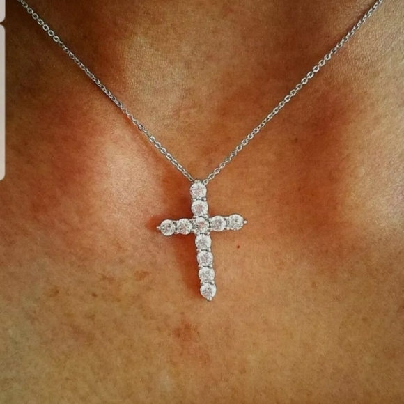 Cross Pendant Necklace with Chain 925 STAMPED Women's Men's - Picture 8 of 10